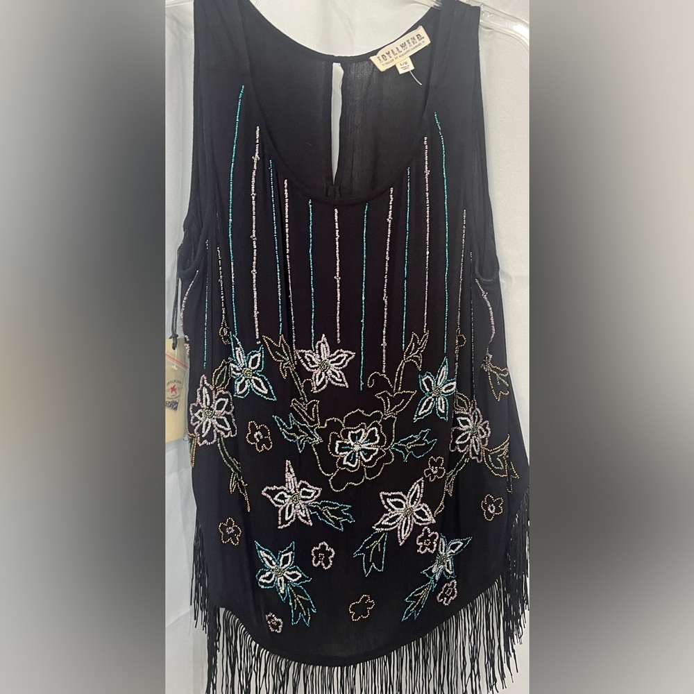 Beaded Floral Black Sleeveless Top